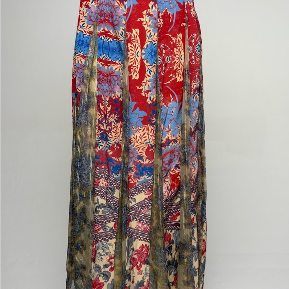 HEMANT & NANDITA Dresses & Skirts - Floral Patchwork Maxi Skirt - Red, Blue, and Tan